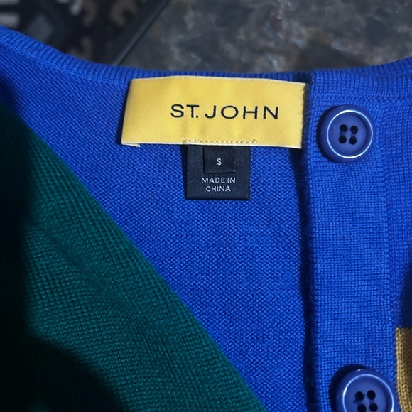 ST JOHN Colorblock Pattern Scoop Neck 100% Wool Long Sleeve Sweater - Picture 5 of 6